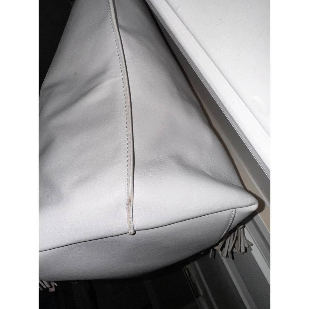 Sara Battaglia White Leather Fringe Tote Bag Designer Handbag‎ Purse